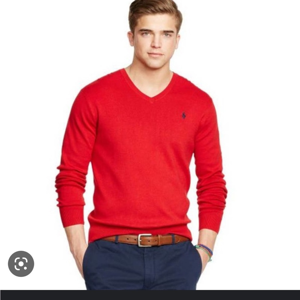Polo Ralph Lauren Pima Cotton V-Neck Sweater Red Size medium